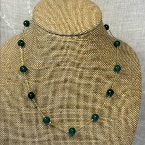 NWT Elegant Green Onyx Sterling silver 18k gold plated Necklace